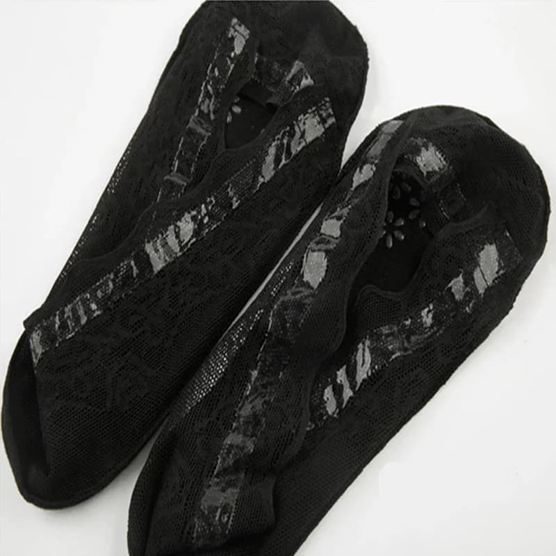 5 Pairs/Lot Socks Women's Lace Invisible Summer Transparent Short No-Show Ankle Set White Low Cut Silicone Non-Slip Boat Sock - 6