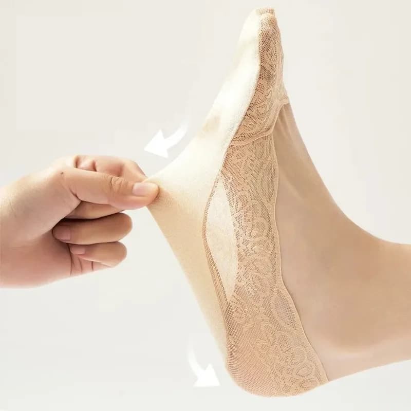 5 Pairs/Lot Socks Women's Lace Invisible Summer Transparent Short No-Show Ankle Set White Low Cut Silicone Non-Slip Boat Sock - 3